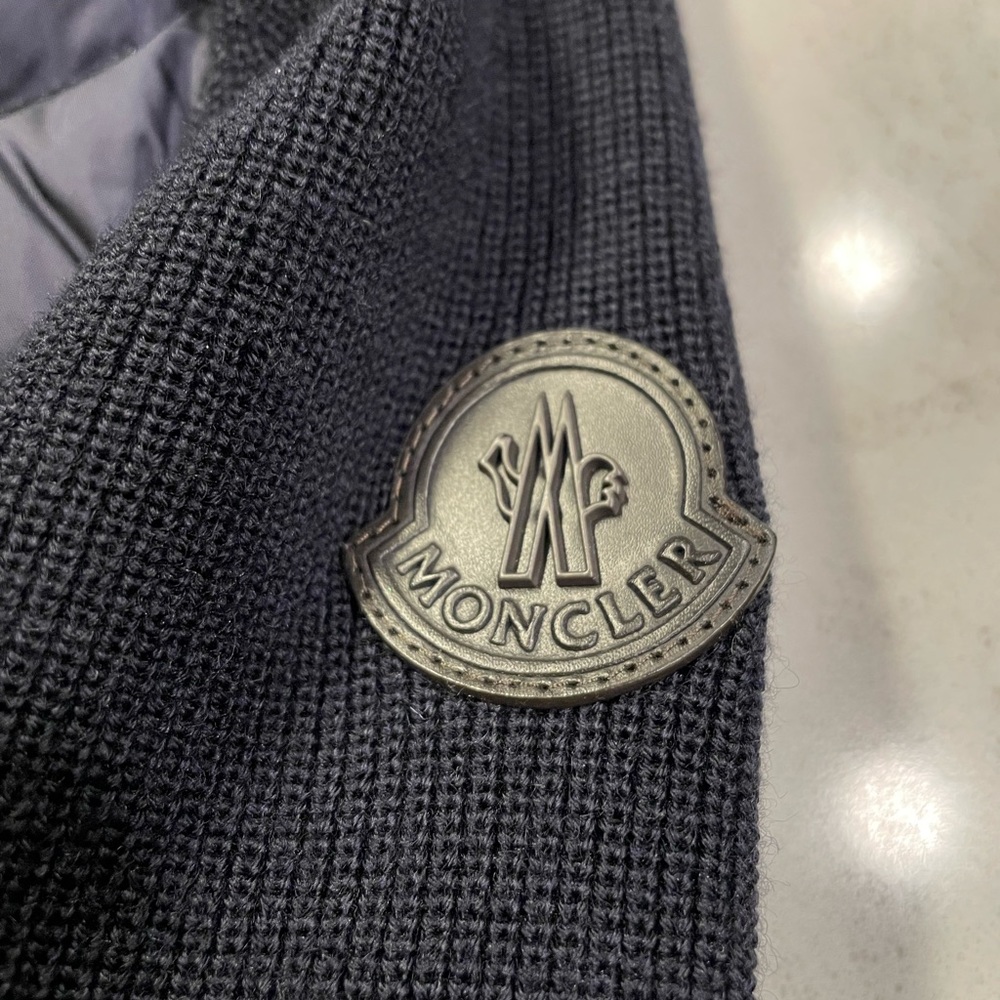Men’s Moncler Padded Wool Cardigan in Navy
